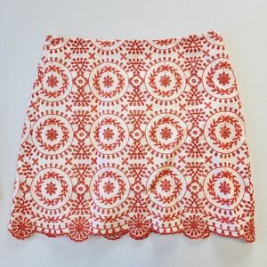 LOFT Red and White Mini Skirt